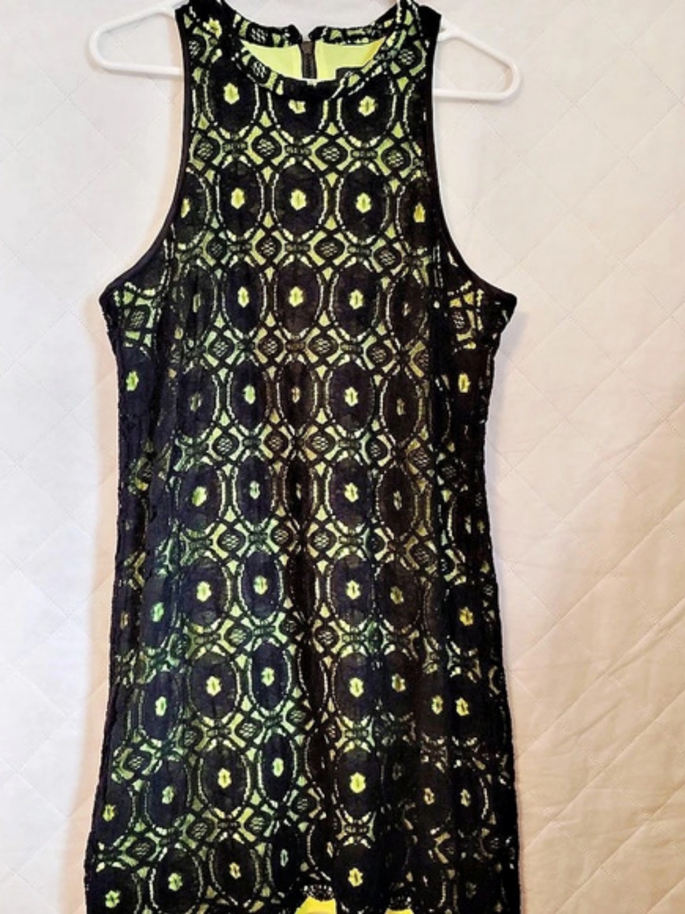 Love Culture Geometric Lace Mini Dress in Black & Green Size Large Like N